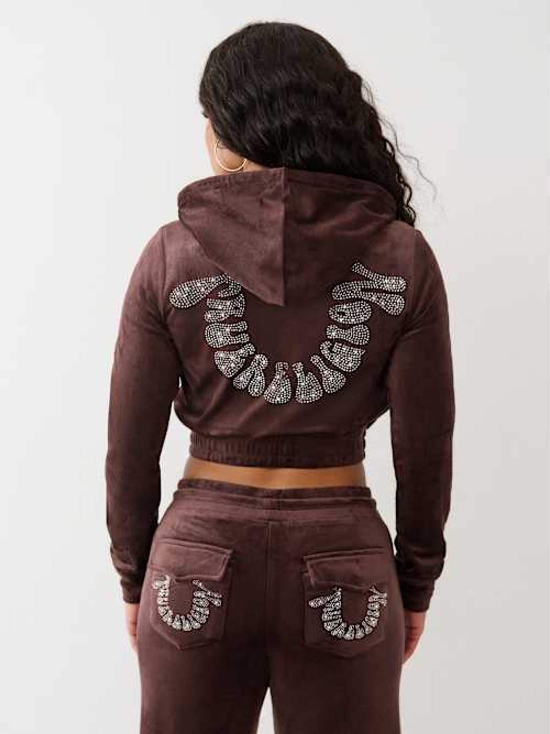 Buy True Religion Brown Crystal Velour Zip Hoodie from Next Canada