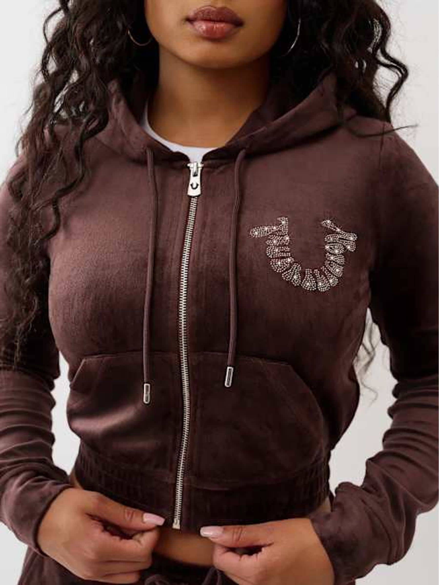 Buy True Religion Brown Crystal Velour Zip Hoodie from Next South