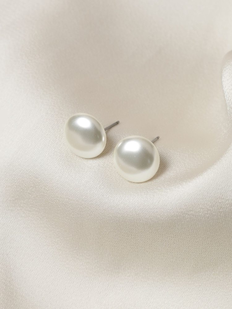 Jon Richard Silver Plated Cream Large Bouton Pearl Earrings - Image 1 of 1 Jon Richard Silver Plated Cream Large Bouton Pearl Earrings - Image 1 of 1