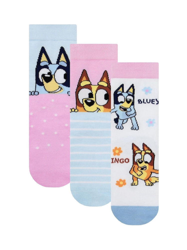 Character Pink Bluey And Bingo 3 Pack Ankle Socks - Image 1 of 5