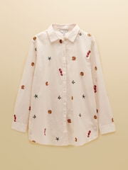 Joules Sophia Cream Embroidered Holiday Icons Longline Cotton Shirt - Image 8 of 8