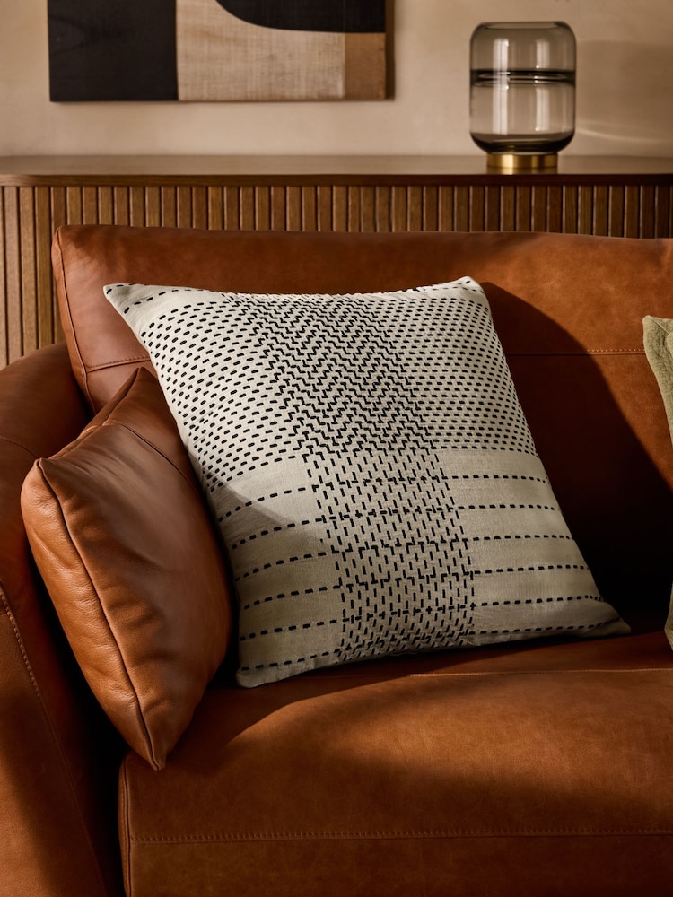 Black/White 50 x 50cm Embroidered Quiet Check Cushion - Image 1 of 4