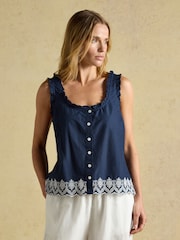 Azul marino - Joules Millie Broderie Trim Vest - Imagen 1 de 7