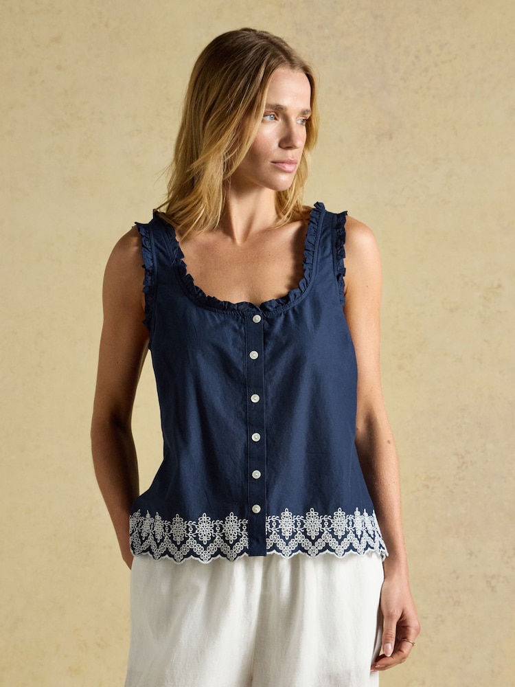 Azul marino - Joules Millie Broderie Trim Vest - Imagen 1 de 7
