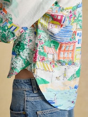 Joules Selena Coastal Scene Print Pure Linen Printed Long Sleeve Shirt - Image 10 of 12