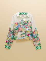Joules Selena Coastal Scene Print Pure Linen Printed Long Sleeve Shirt - Image 11 of 12