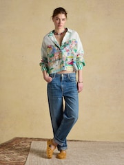 Joules Selena Coastal Scene Print Pure Linen Printed Long Sleeve Shirt - Image 6 of 12
