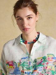 Joules Selena Coastal Scene Print Pure Linen Printed Long Sleeve Shirt - Image 7 of 12