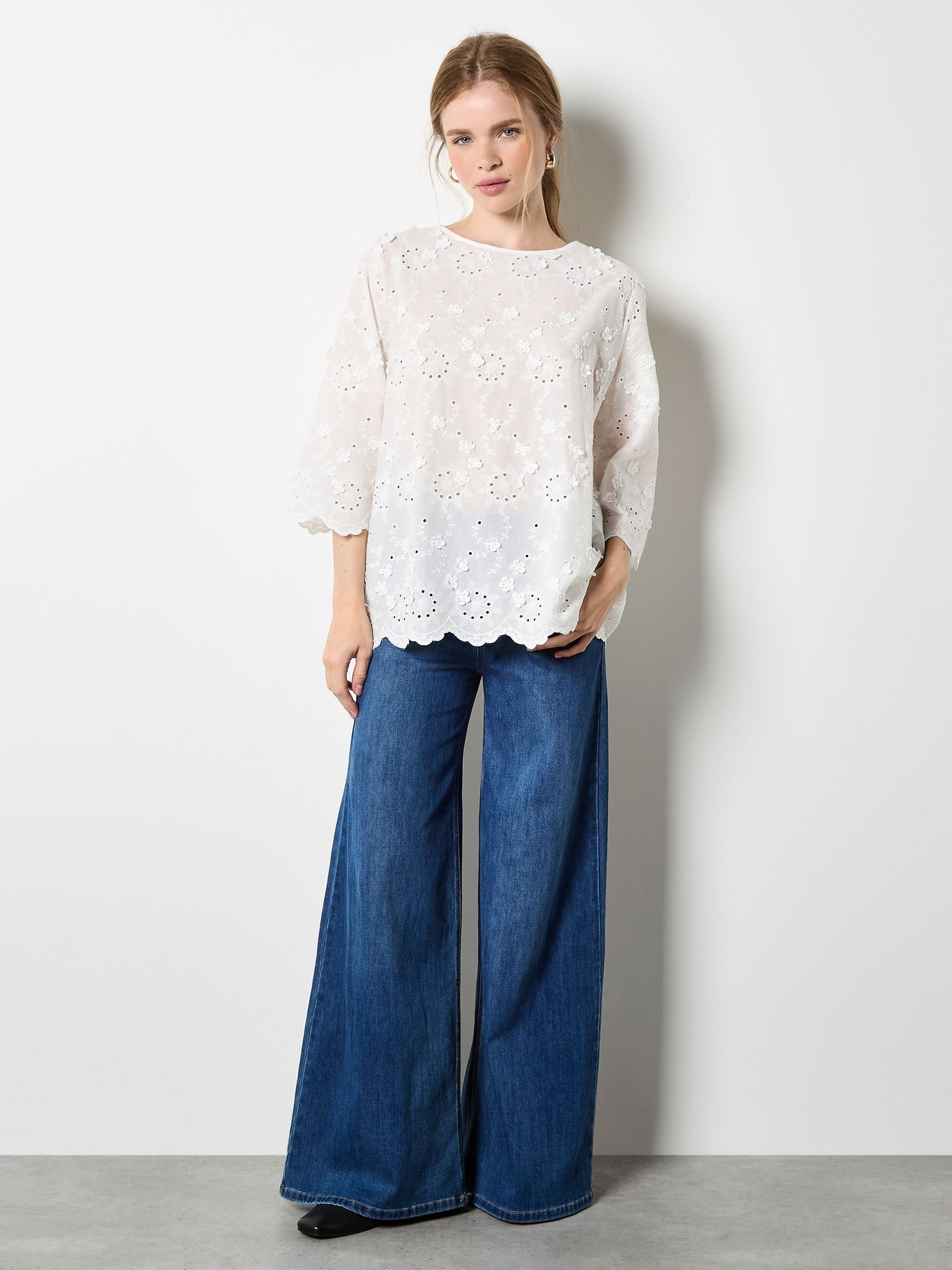 Buy Apricot White 3D Mini Flower Bell Sleeve Top from Next Romania
