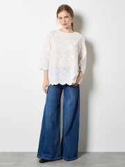Apricot White 3D Mini Flower Bell Sleeve Top - Image 1 of 4