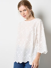 Apricot White 3D Mini Flower Bell Sleeve Top - Image 2 of 4