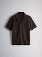 The Set 2 Pack Brown Textured Button Through Knitted Shirt Chocolate Brown - Image 2 of 5