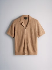The Set 2 Pack Brown Textured Button Through Knitted Shirt Chocolate Brown - Image 3 of 5