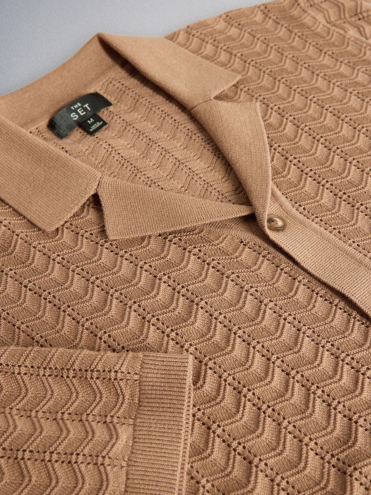 The Set 2 Pack Brown Textured Button Through Knitted Shirt Chocolate Brown - Image 5 of 5