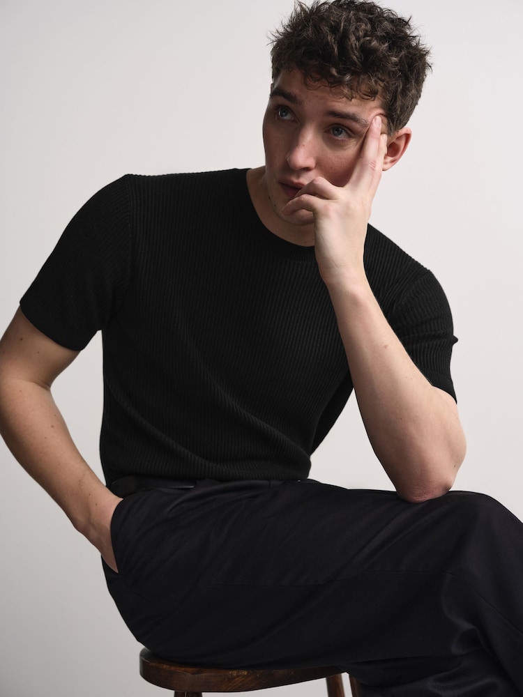 The Set 2 Pack Rib Knitted Short Sleeve Jumpers Black/Green - Image 1 of 12