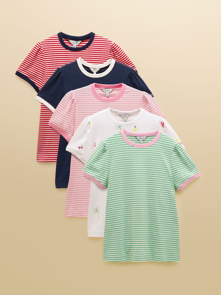 Joules Erin Short Sleeve 100% Cotton T-Shirts 5 Pack - Imagen 1 de 16