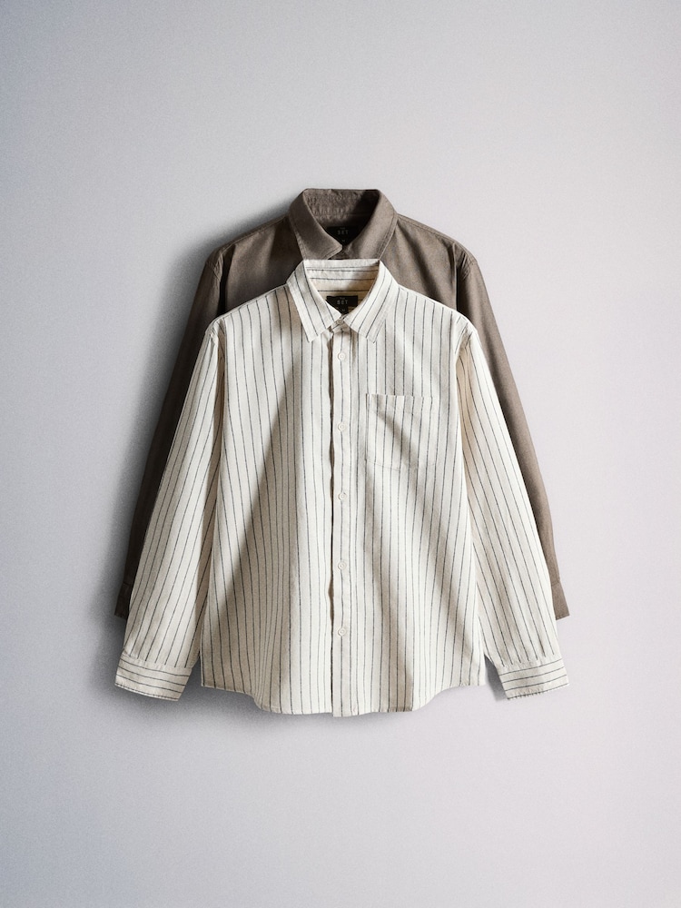 The Set 2 Pack Linen Cotton Relaxed Fit Long Sleeve Shirt - Picha 2 kati ya 14