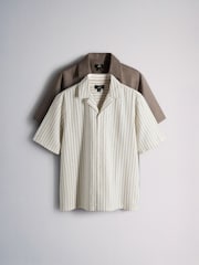 The Set 2 Pack Linen Cotton Relaxed Fit Short Sleeve Shirt Black/Ecru - Image 2 of 8