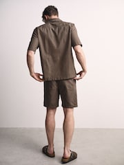 The Set 2 Pack Linen Cotton Relaxed Fit Short Sleeve Shirt Black/Ecru - Image 6 of 8