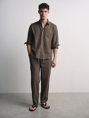 The Set 2 Pack Linen Cotton Relaxed Fit Wide Leg Pull On Trousers - Imagen 11 de 15