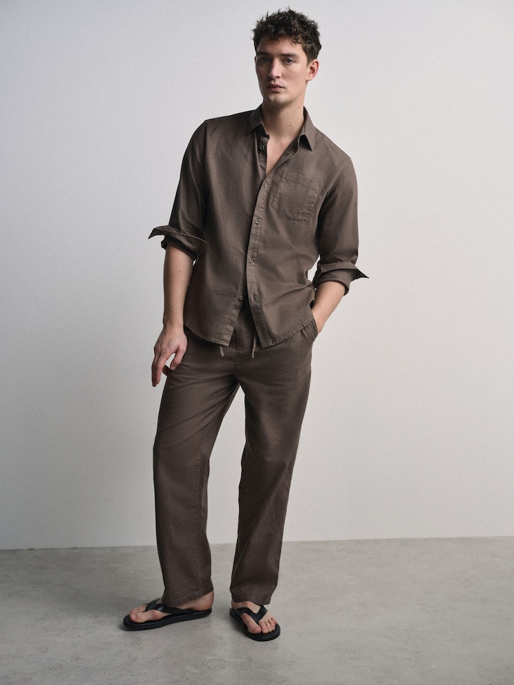 The Set 2 Pack Linen Cotton Relaxed Fit Wide Leg Pull On Trousers Black/Ecru - Image 3 of 3