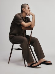 The Set 2 Pack Linen Cotton Relaxed Fit Wide Leg Pull On Trousers - Imagen 8 de 15