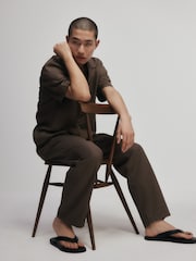 The Set 2 Pack Linen Cotton Relaxed Fit Wide Leg Pull On Trousers - Imagen 9 de 15