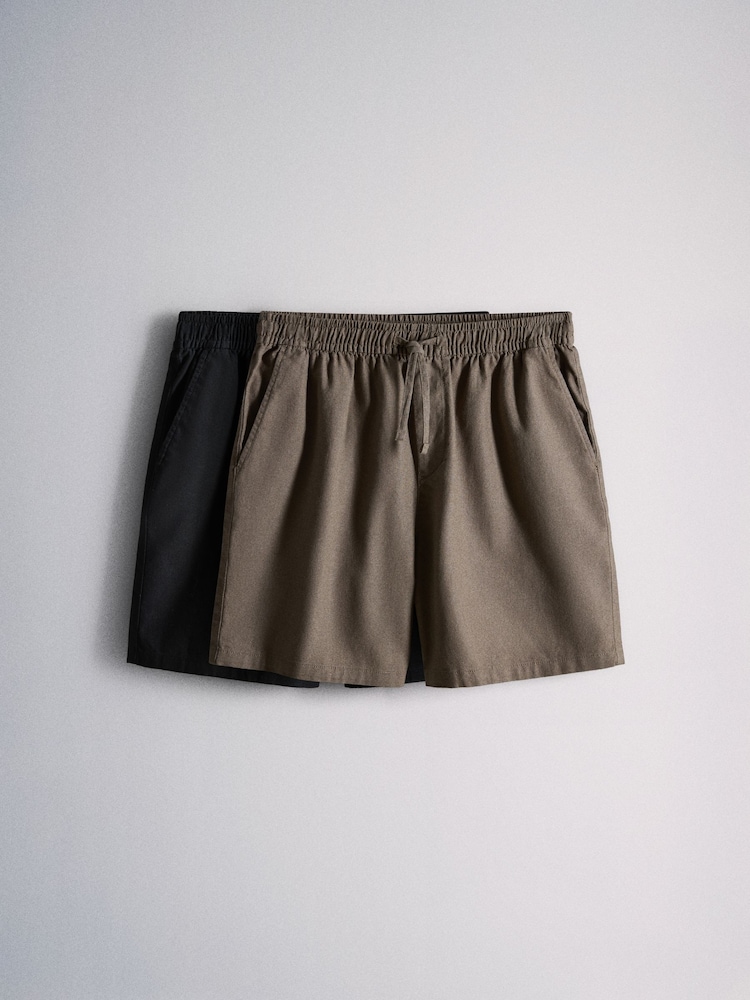 The Set 2 Pack Linen Cotton Relaxed Fit Pull On Shorts - Picha 2 kati ya 12