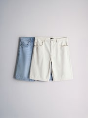 The Set 2 Pack Blue/Ecru Cotton Denim Jorts Blue/Ecru - Image 2 of 11