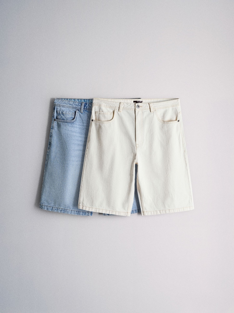The Set 2 Pack Blue/Ecru Cotton Denim Jorts Blue/Ecru - Image 2 of 11