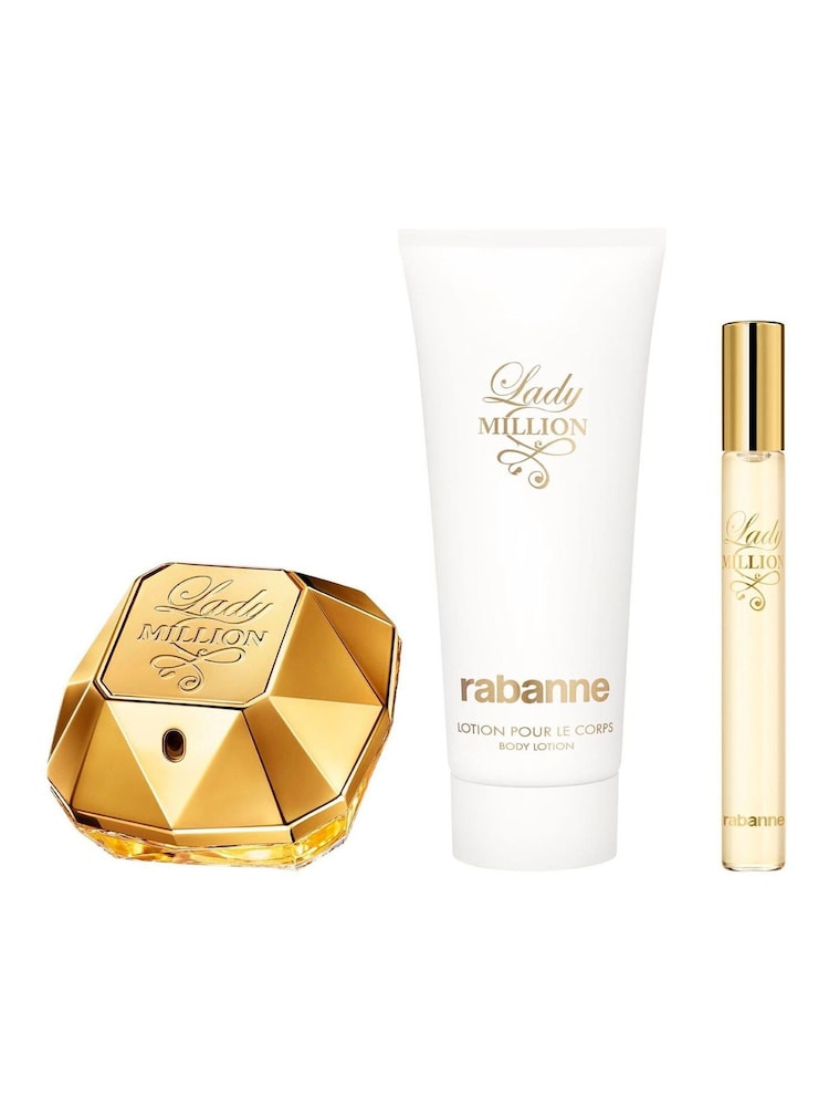 Rabanne Lady Million Eau de Parfum 50ml Sensual Body Lotion 100ml & Eau de Parfum 10ml Gift Set - Image 2 of 4 Rabanne Lady Million Eau de Parfum 50ml Sensual Body Lotion 100ml & Eau de Parfum 10ml Gift Set - Image 2 of 4