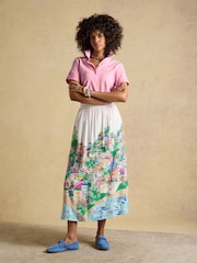 Joules White Coastal Scene Print Placement Midi Skirt with Linen - Image 10 of 12