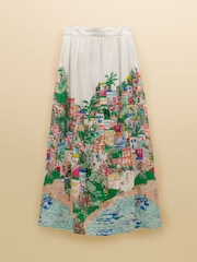 Joules White Coastal Scene Print Placement Midi Skirt with Linen - Image 12 of 12