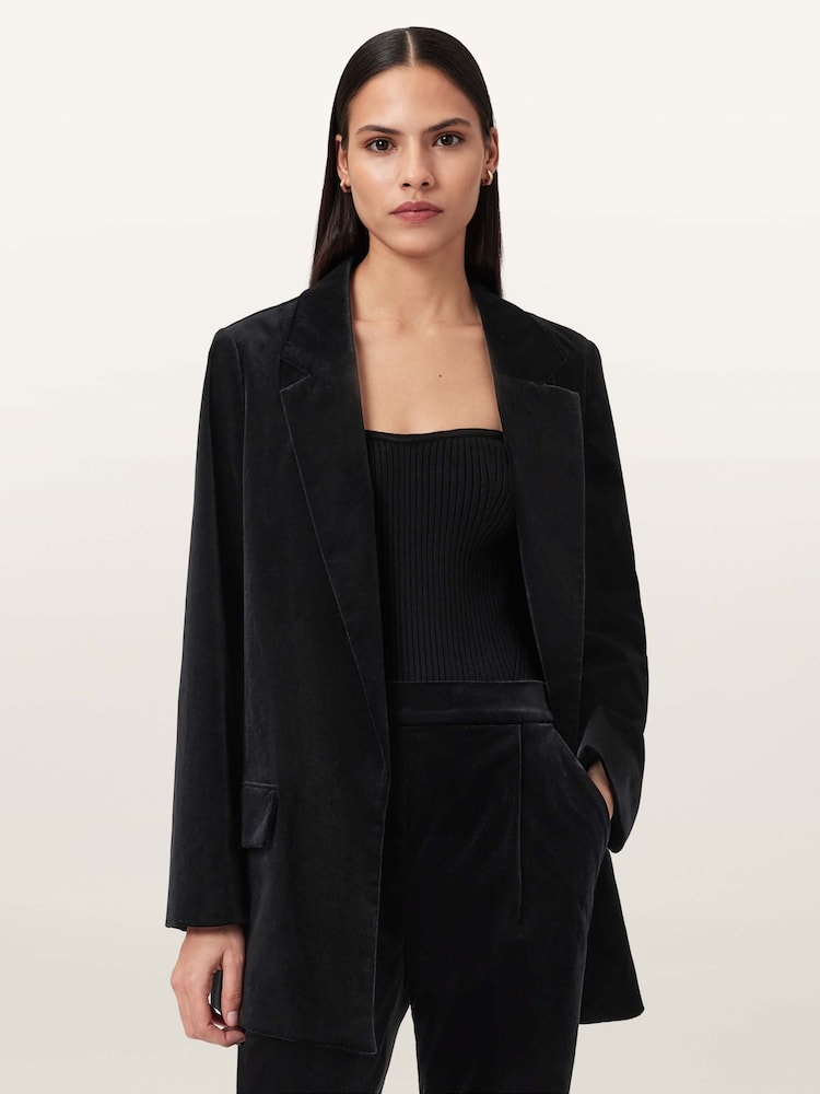 AllSaints Black Aleida Vel Blazer - Image 2 of 6