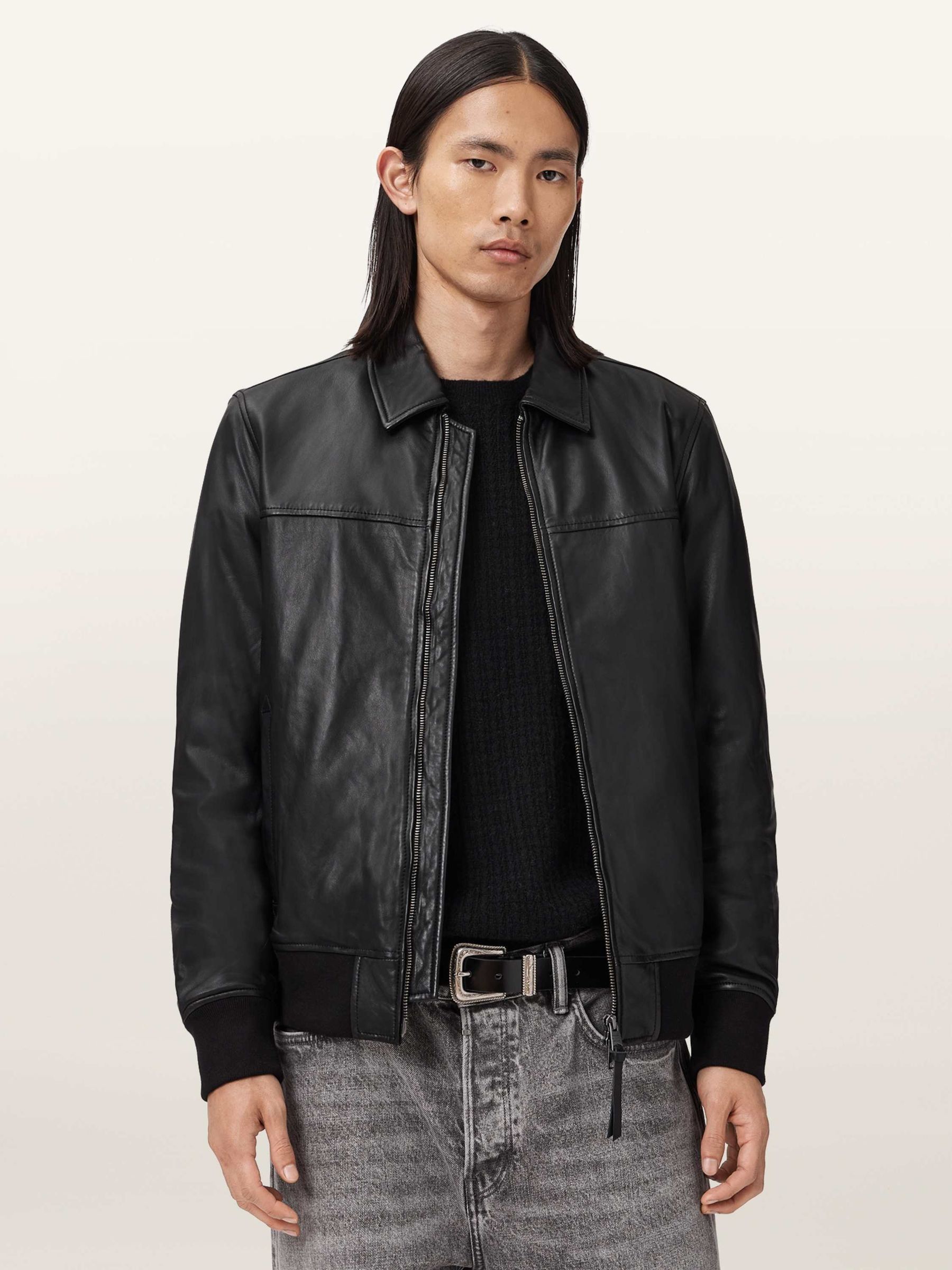 ALLSAINTS フード付きブラックレザージャケット ALLSAINTS（オールセインツ） コート ジャケット ALKAN ZIP UP TWO