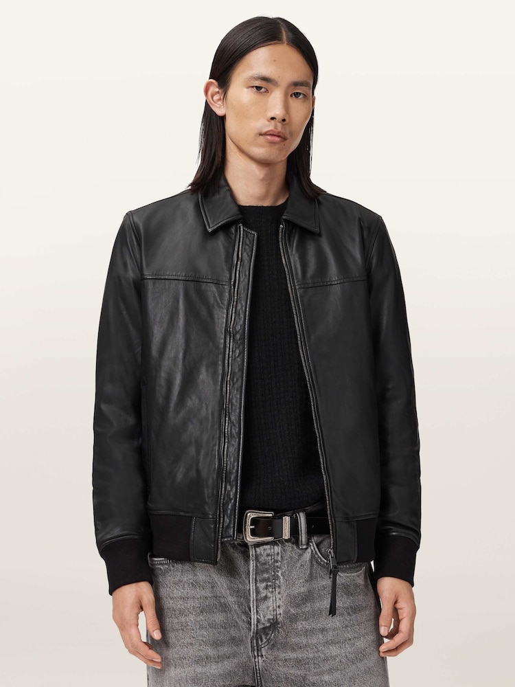 AllSaints Black Rashford Leather Jacket - Image 2 of 6