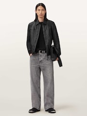 AllSaints Black Rashford Leather Jacket - Image 5 of 6