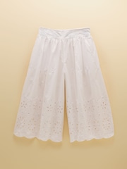 Joules White Broderie Cropped Wide Leg Culottes - Image 10 of 10