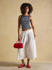 Joules White Broderie Cropped Wide Leg Trouser - Image 3 of 8