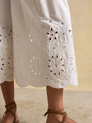 Joules White Broderie Cropped Wide Leg Trouser - Image 5 of 8