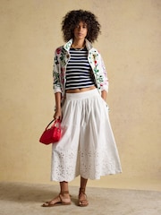 Joules White Broderie Cropped Wide Leg Trouser - Image 6 of 8