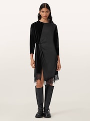 AllSaints Black Lana Velvet Dress - Image 1 of 4