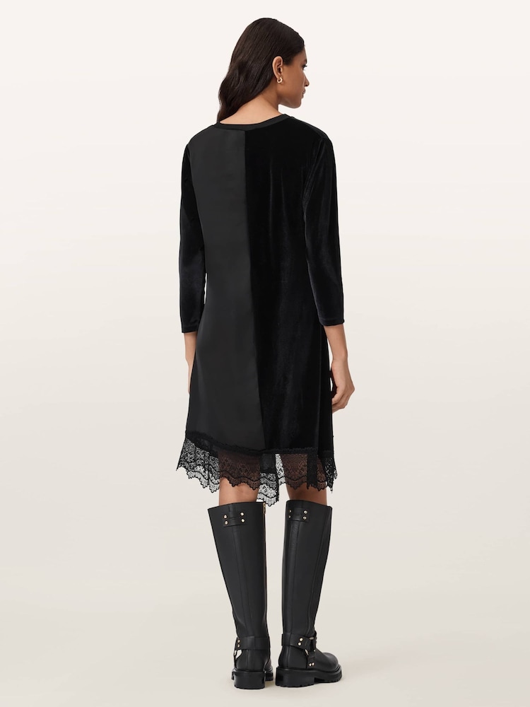 AllSaints Black Lana Velvet Dress - Image 2 of 4