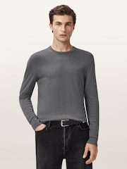 AllSaints Dark Grey Mode Merino Wool Crew Neck Jumper - Image 1 of 8