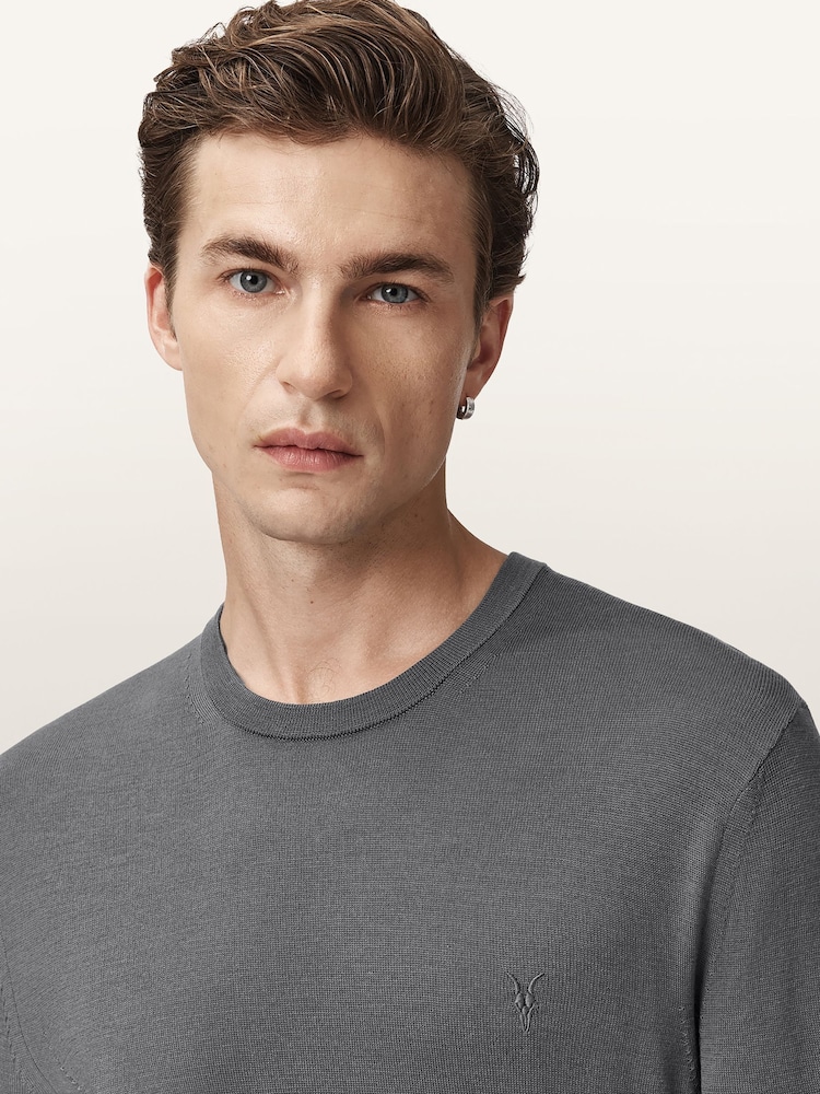AllSaints Dark Grey Mode Merino Wool Crew Neck Jumper - Image 2 of 8