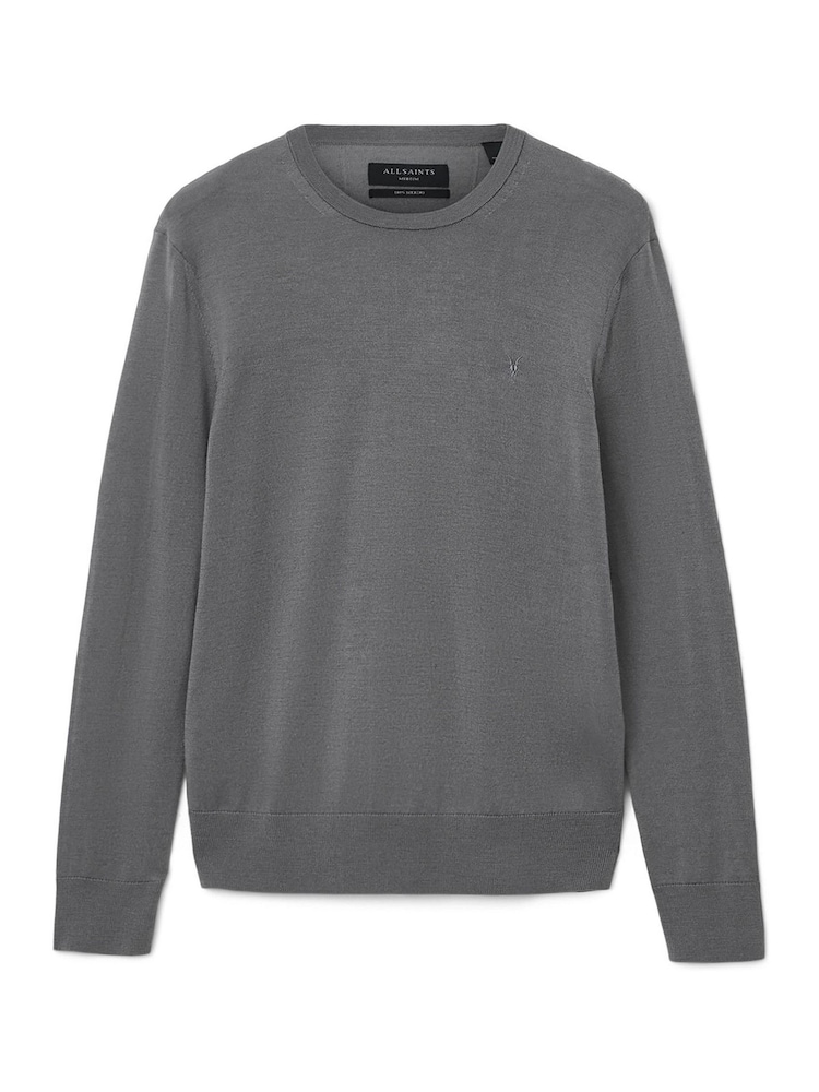 AllSaints Dark Grey Mode Merino Wool Crew Neck Jumper - Image 8 of 8