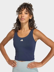 adidas Blue 3-Stripe Studio All Me Low Support Sports Vest - Image 4 of 6