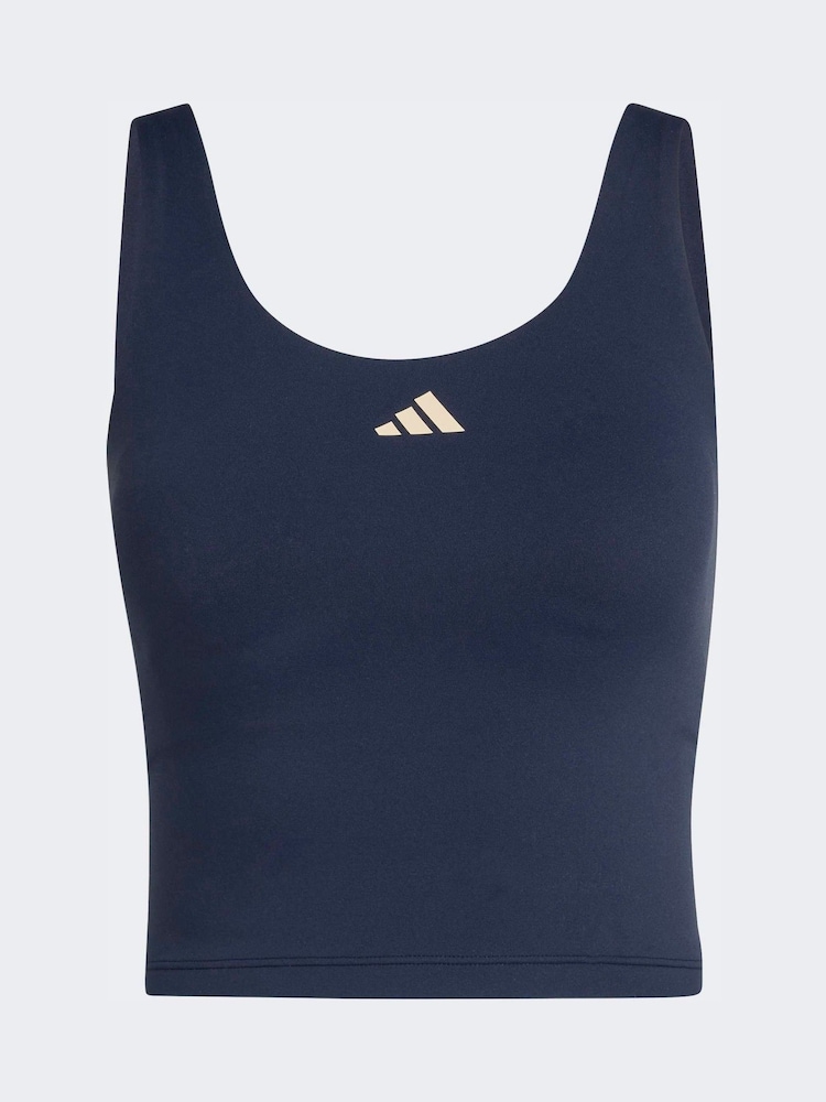 adidas Blue 3-Stripe Studio All Me Low Support Sports Vest - Image 6 of 6
