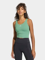 adidas Green 3-Stripe Studio All Me Low Support Sports Vest - Image 1 of 6