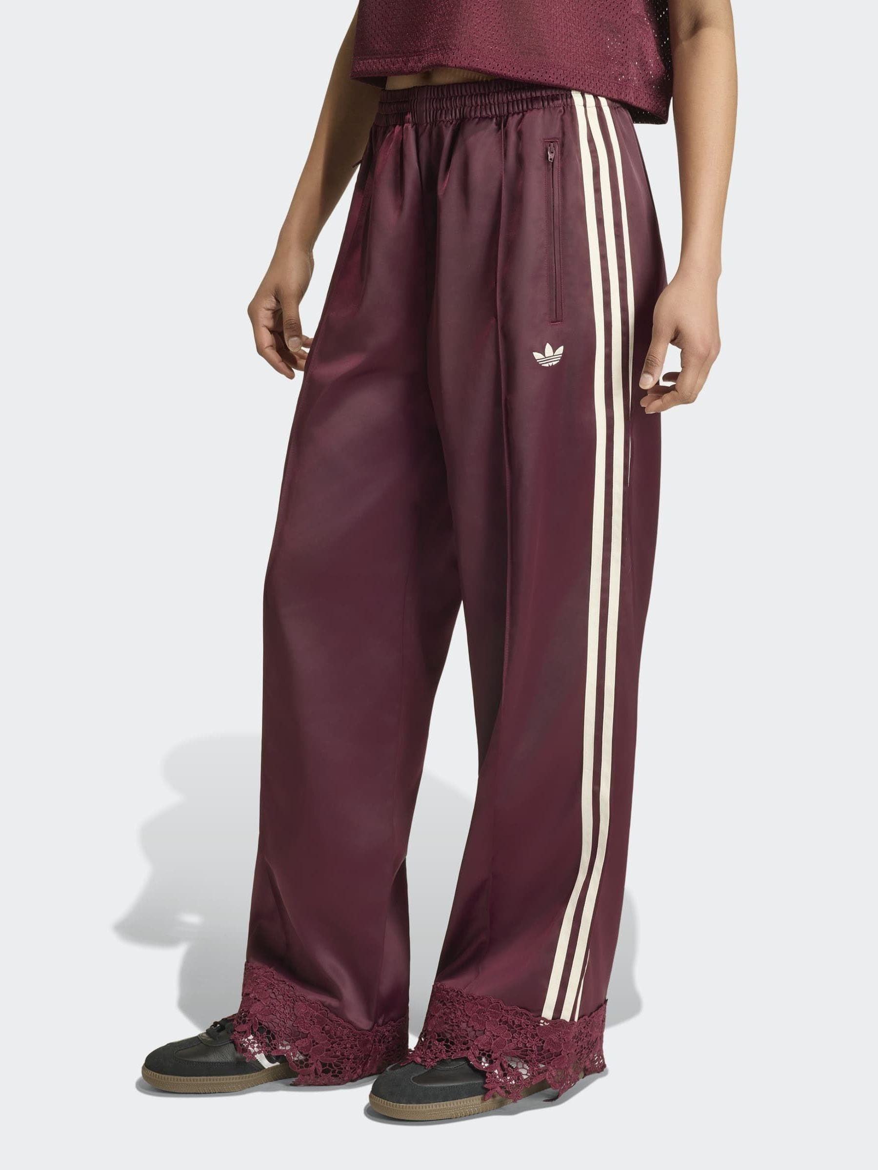 Buy adidas Originals Maroon Red Firebird Satin Lace Trim Track